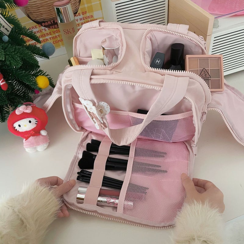 Double Wide Opening And Large Capacity! Fluffy Cosmetic Bag For Women Classy Travel Portable Toiletry Cosmetics Bag - Image 5